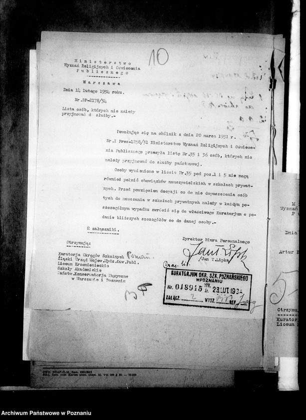 Obraz 14 z jednostki "Czarna lista - osób, których nie należy przyjmować do służby lub dopuszczać do egzaminów do szkół"