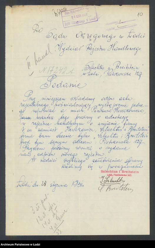 Obraz 12 z jednostki "Herszkowicz, Brajtsztajn i Szlachtuz- wyrób i sprzedaż konfekcji damskiej i wyrobów futrzanych"