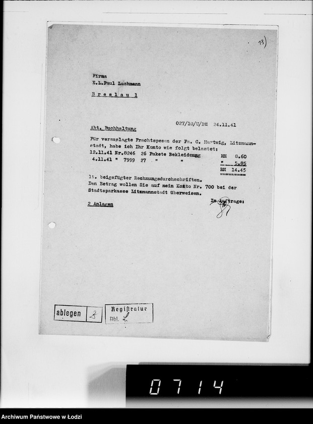 Obraz 19 z jednostki "[Korespondencja z urzędami, instytucjami i firmami] Lit.Lo-Lod."