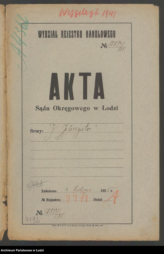 Obraz 2 z jednostki "Jakób Jűngster- agentura, sprzedaż surowców oraz komisowy skład wódek firmy "Krakus""
