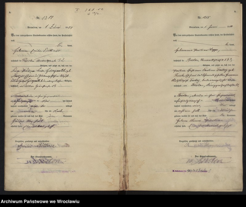image.from.unit.number "Geburts-Haupt-Register Breslau II 1904 Band 4"