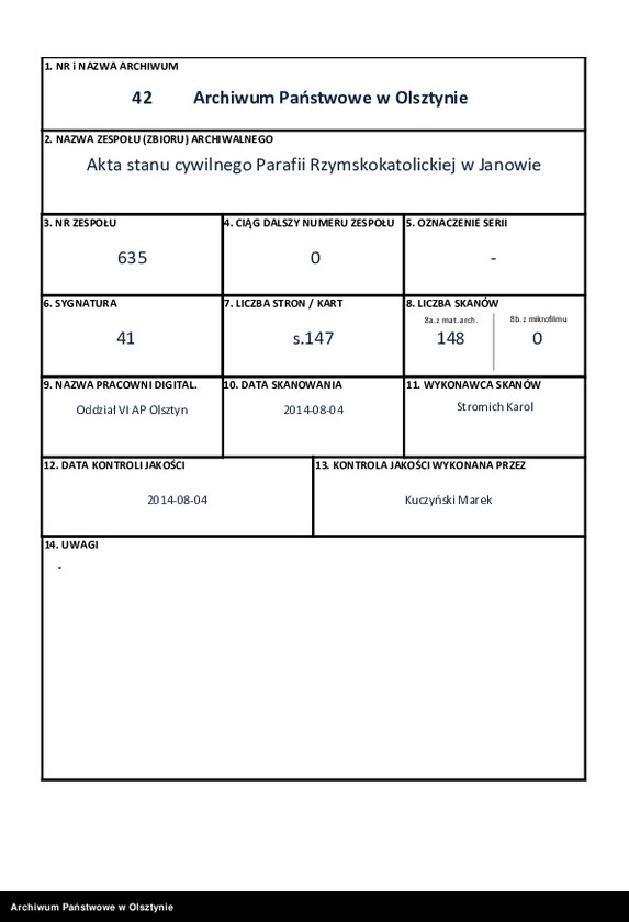 image.from.unit.number "Duplikat Akt Metryczno-Cywilnych: Urodzeń, Małżeństw i Zejścia Parafii Janowskiej z roku 1866"