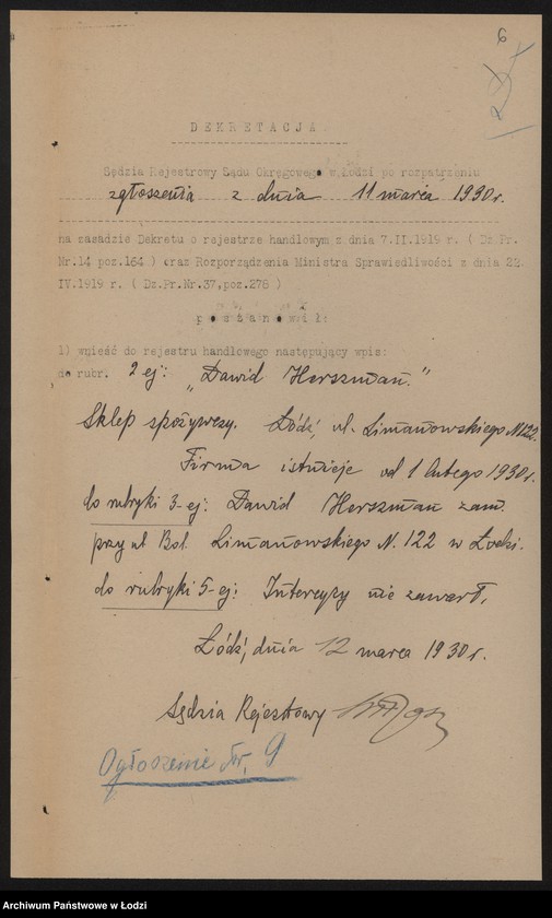 Obraz 8 z jednostki "Dawid Herszman- sklep spożywczy"