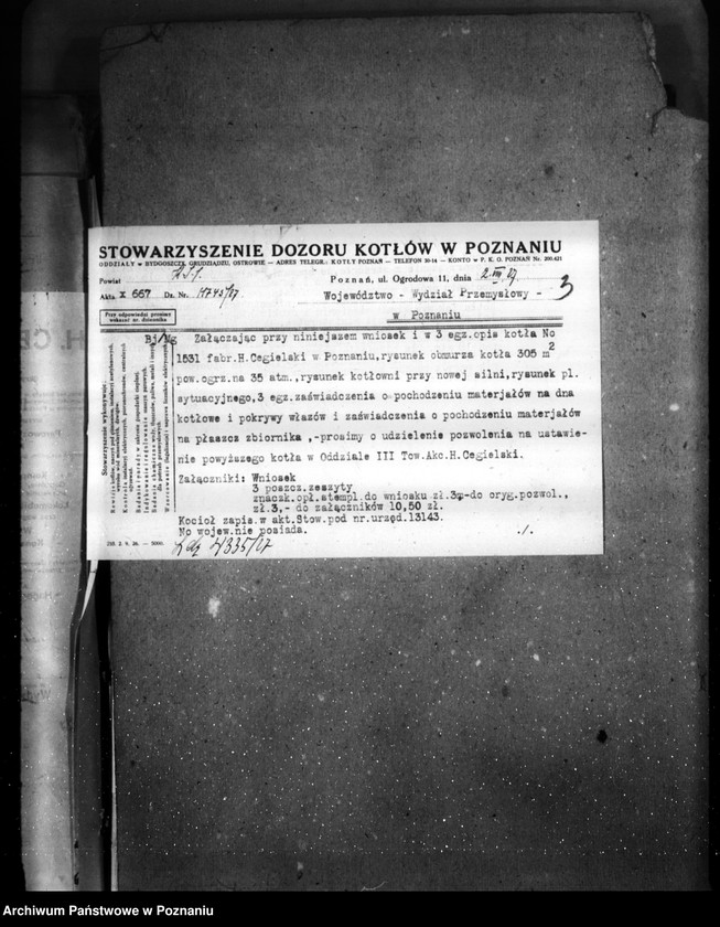 image.from.unit.number "Zakłady Przemysłowe Budowy Maszyn H. Cegielski Poznań - G. Wilda nr woj. kotła 5973"