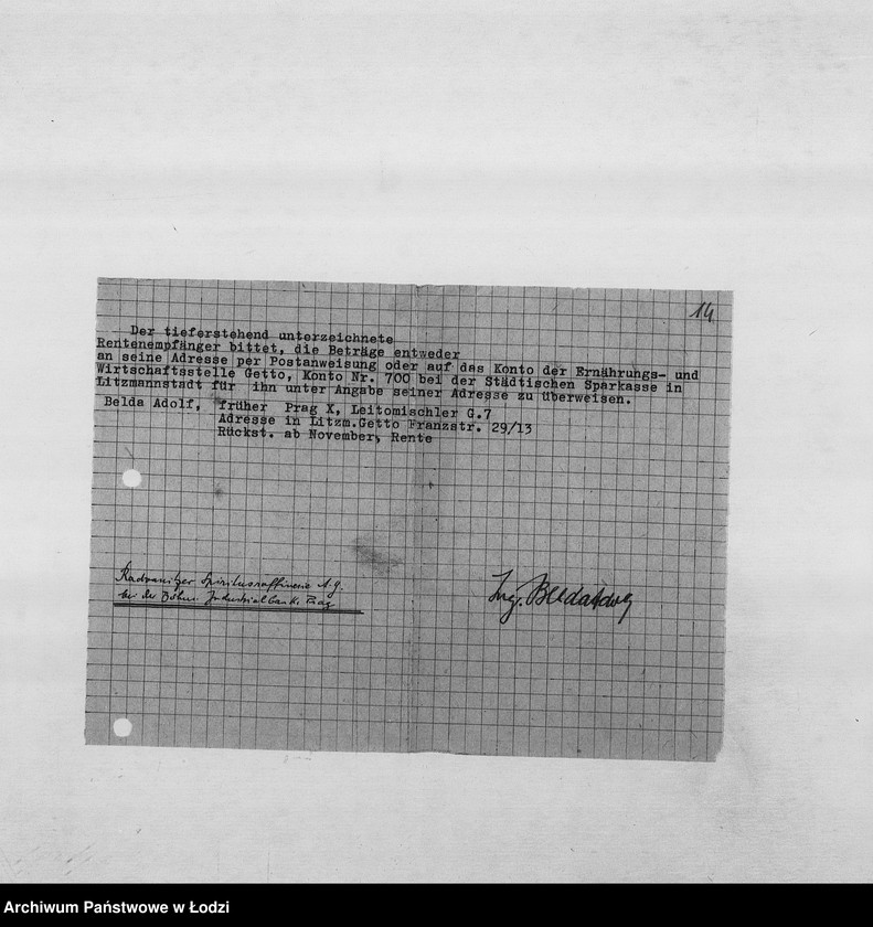 Obraz 17 z jednostki "Banken [Wykazy zagranicznych Żydów wsiedlonych do getta łódzkiego, którym należały się renty od instytucji ubezpieczeniowych oraz banków zachodnich]"