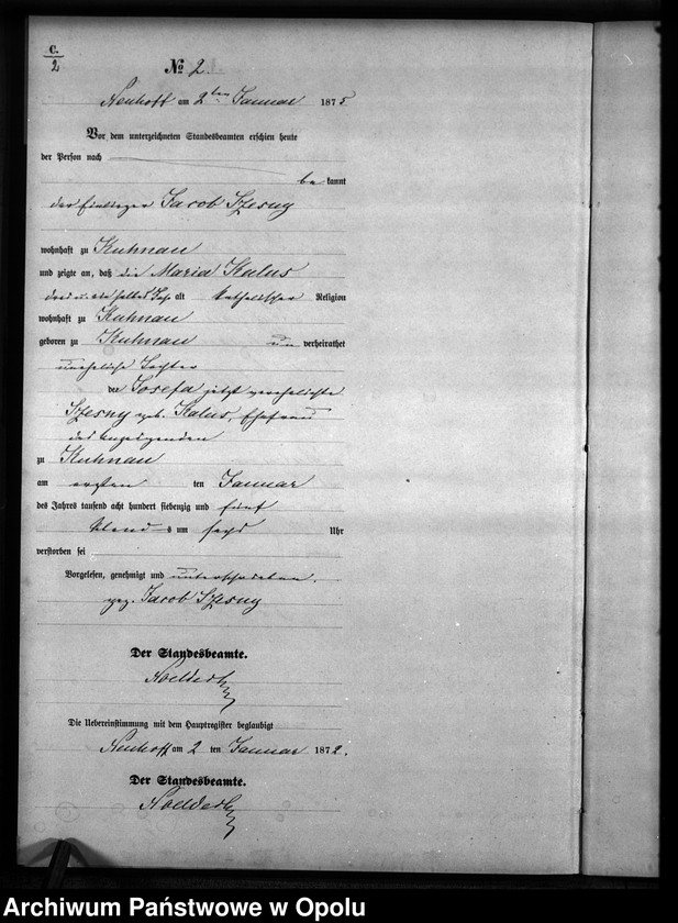 Obraz 5 z jednostki "Sterbe-Neben-Register Standesamts Kuhnau pro 1875"
