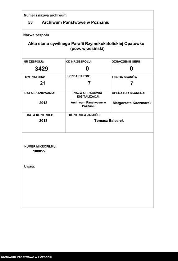 Obraz z zespołu "Akta stanu cywilnego Parafii Rzymskokatolickiej Opatówko (pow. wrzesiński)"