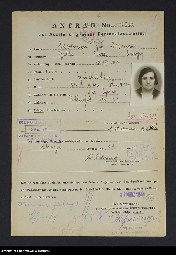 image.from.unit.number "[Wnioski o wydanie dowodów osobistych oraz nie odebrane dowody Szerman Fajwel - Szmajer]"