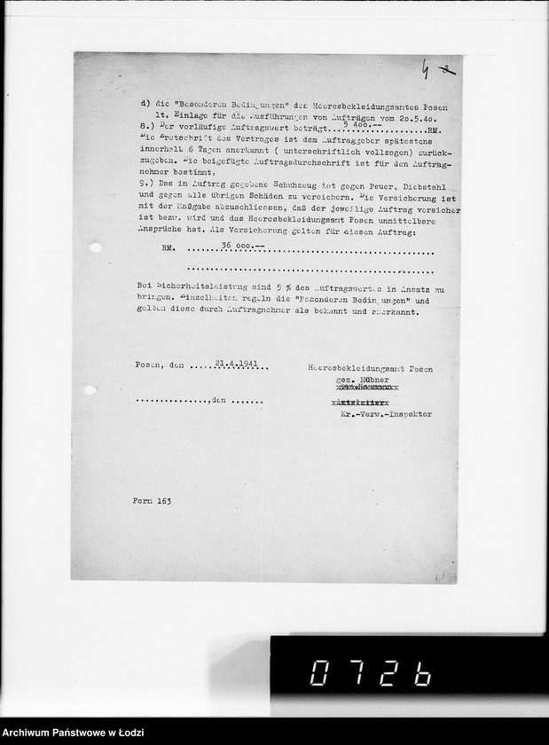 Obraz 8 z jednostki "Heeresbekleidungsamt Posen.Kriegsauftrag s.1/2"