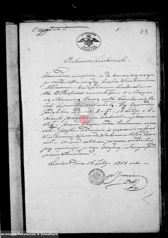 image.from.unit.number "Dowody do Akt Małżeństw Parafii Lejpuńskiej z Roku 1851"