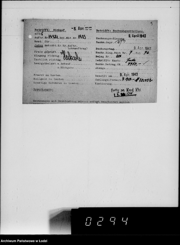 Obraz 9 z jednostki "Lebensmitteleinkauf. Aufträge, [Lieferscheinen und Rechnungen] 19281-19330"