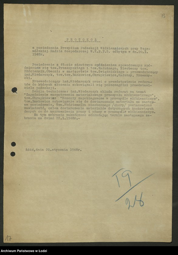 Obraz 14 z jednostki "Sekcja Włókiennicza-protokoły posiedzeń, sprawozdania"