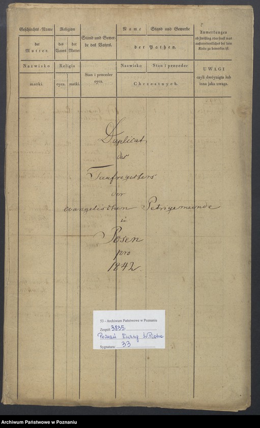 Obraz 2 z jednostki "Duplikat des Taufregisters"