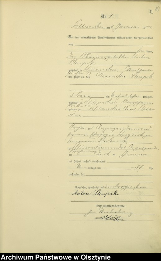 image.from.unit.number "Sterbe-Haupt-Register Tom I,Nr 1 - 399"