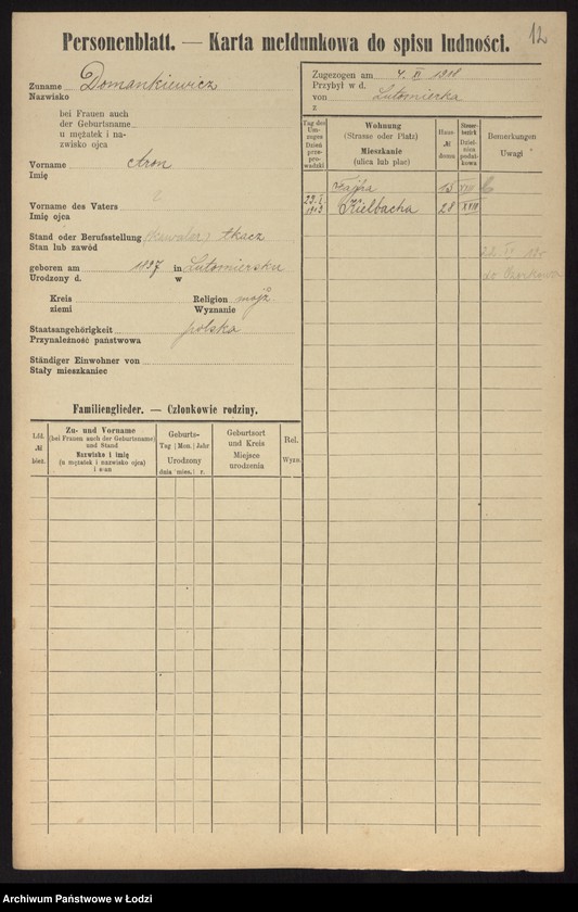 Obraz 14 z jednostki "[Spis ludności Łodzi] Doman - Domowicz"