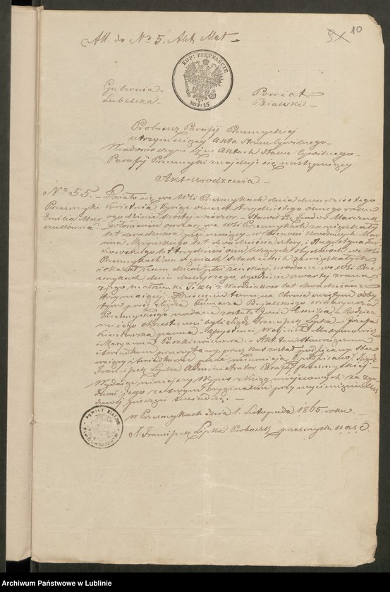 image.from.unit.number "Alegaty do ksiąg urodzeń, małżeństw i zgonów z lat 1865 – 1869"