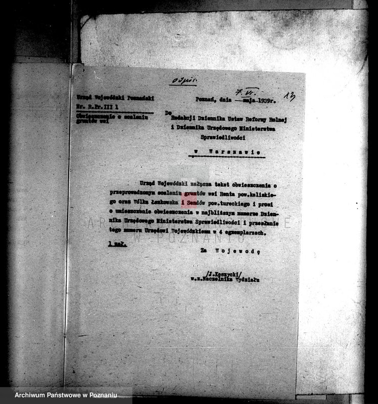 Obraz 17 z jednostki "Regulacja hipoteczna scalonych wsi Sendów powiatu tureckiego"