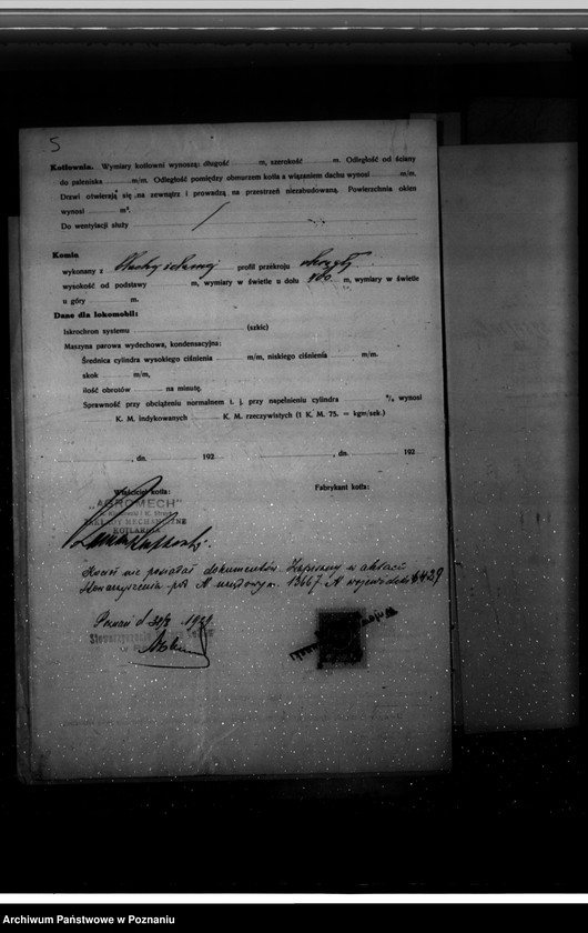 Obraz 9 z jednostki "Zakłady mechaniczne "Agromech" w Poznaniu- nr woj. kotła 6429"