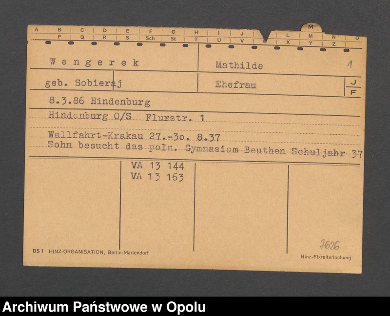 Obraz 3 z jednostki "[Wengerek Mathilde z domu Sobieraj, ur. 8.03.1886 r. Hindenburg]"