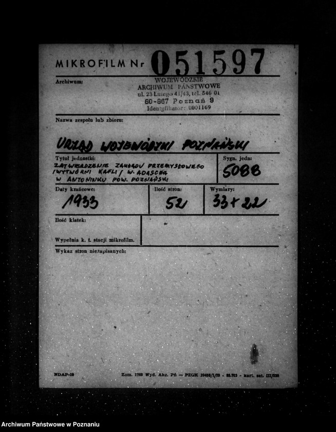 Obraz 2 z jednostki "Zatwierdzenie zakładu przemysłowego /wytwórni kafli/ w. Adascha w Antoninku powiat poznański"