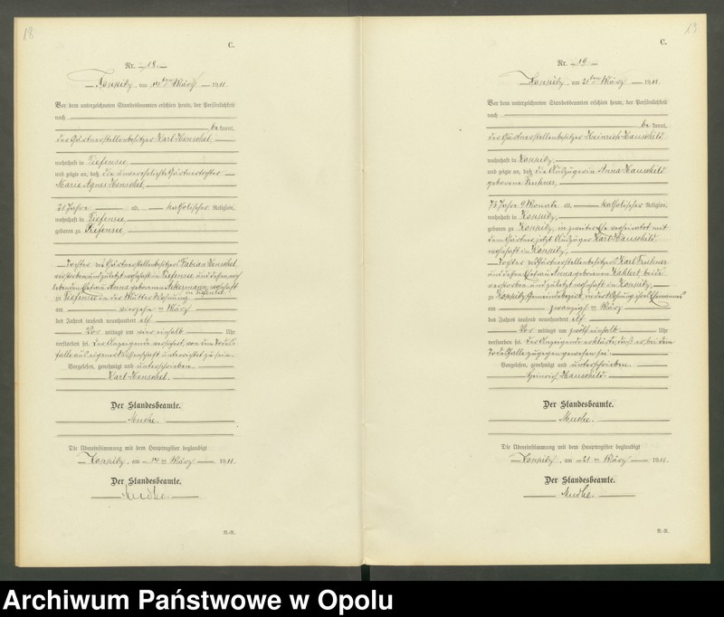 Obraz 12 z jednostki "Sterbe-Register (Neben-Register) Standesamt Koppitz 1911 No. 1 bis 72"