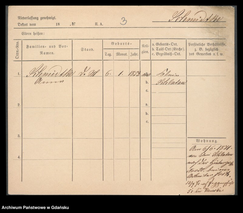 image.from.unit.number "Karty meldunkowe: Schmidtke - Schmirgalski"