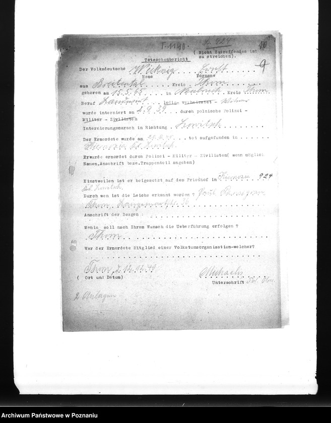 Obraz 14 z jednostki "Wykazy miejscowych Niemców, którzy zginęli w 1939 roku w różnych powiatach"