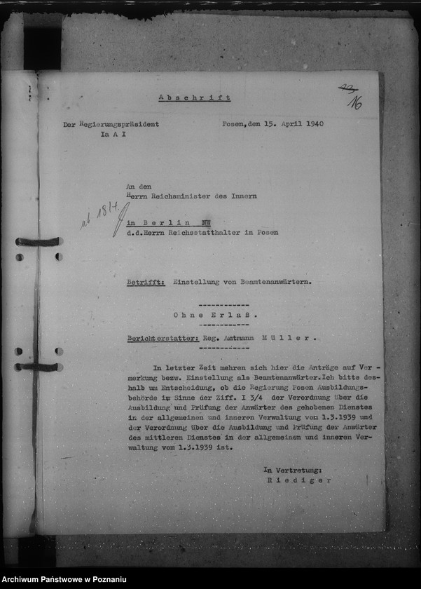 Obraz 20 z jednostki "Besoldung - und Beförderungssachen der Beamten und Angestellten"