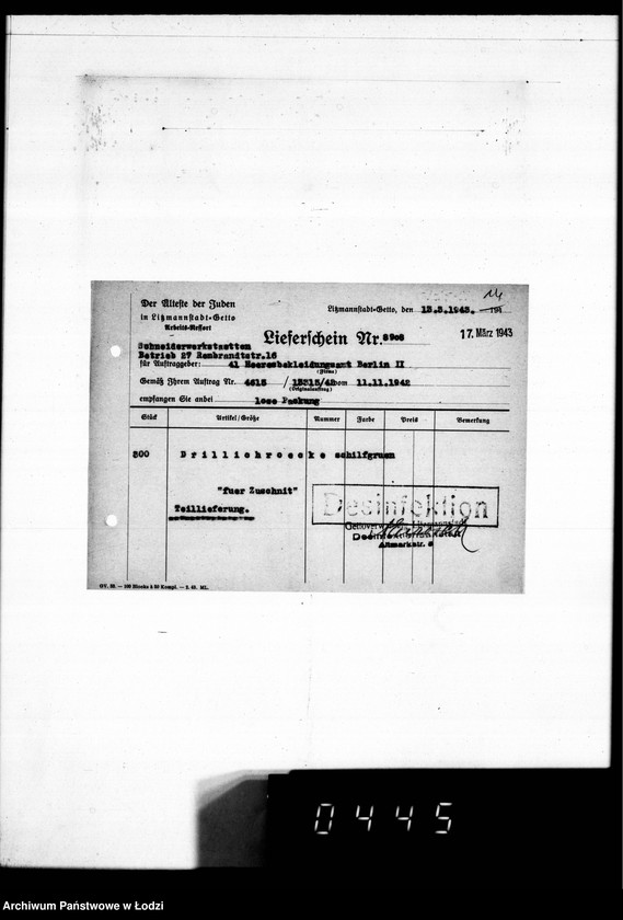 image.from.unit.number "[Dowody dostawy umundurowania dla] Heeresbekleidungsamt Berlin II"