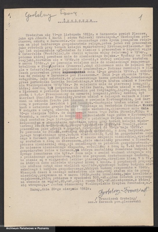 Obraz 12 z jednostki "Życiorysy powstańców wielkopolskich: G - tom V /Grobelny Franciszek - Grzegorczyk Antoni/."