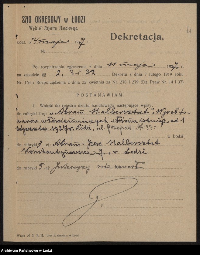 Obraz 6 z jednostki "Abram Halbersztat- wyrób towarów włókienniczych"