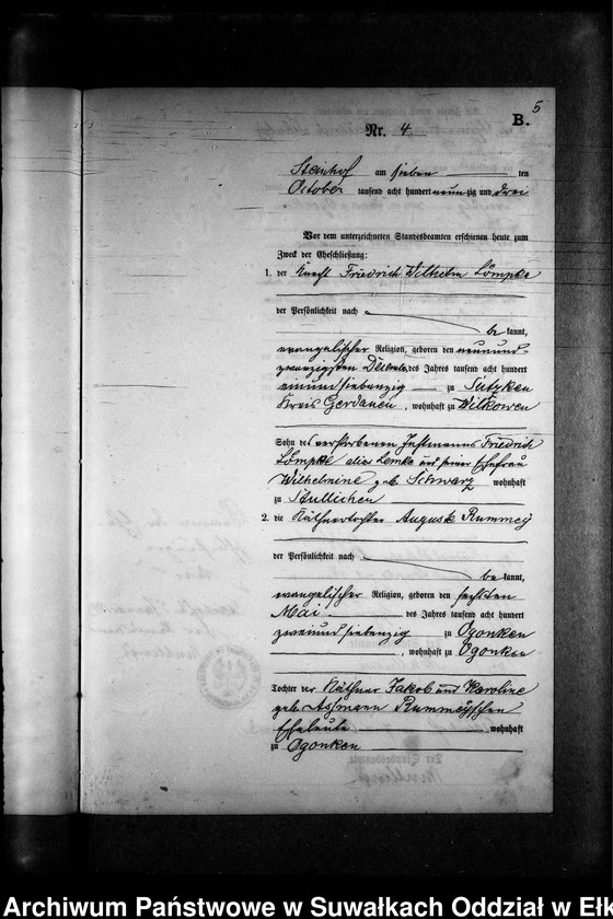 image.from.unit.number "Heiraths-Neben-Register des Preussischen Standes-Amtes Gr. Strengeln Kreis Angerburg"