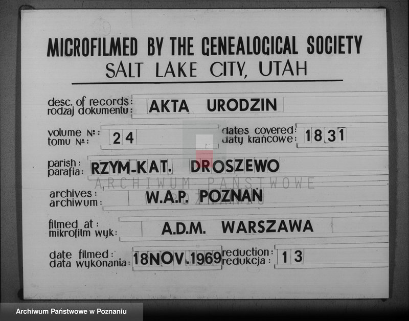 image.from.team "Akta stanu cywilnego Parafii Rzymskokatolickiej Droszew (pow. ostrowski)"