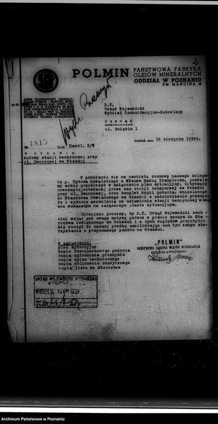Obraz 6 z jednostki "/Zatwierdzenie budowy stacji benzynowej we Wrześni/ własność "Polmin" Państwowa fabryka olejów mineralnych"