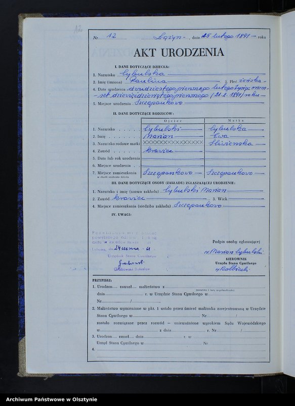 image.from.unit.number "Ksiega urodzeń Nr 1 - 83 /przepisana w języku polskim z oryginału niemieckiego w dniach  24.06.-27.06 1961/"