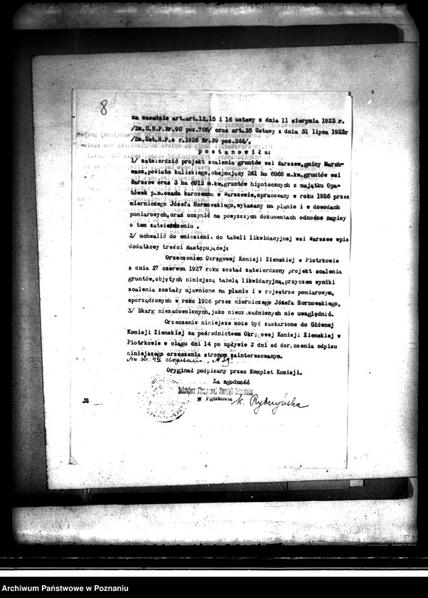 Obraz 12 z jednostki "Regulacja hipoteczna scalonych gruntów we wsi Warszów powiatu kaliskiego"