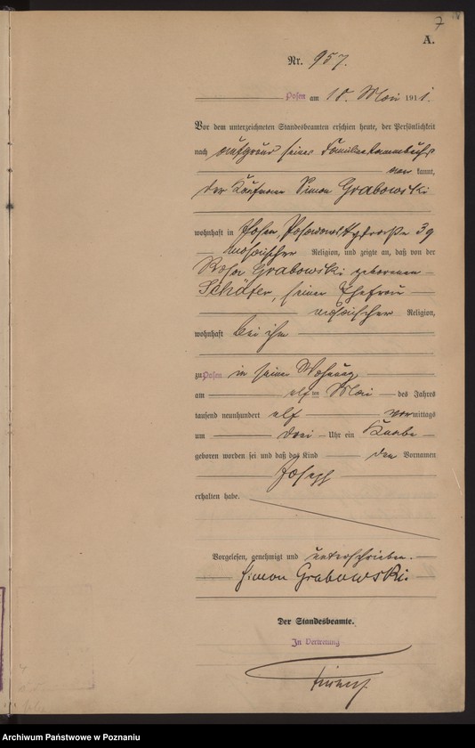 Obraz 8 z jednostki "Księga miejscowa urodzeń tom III [Rejestr główny urodzeń]"