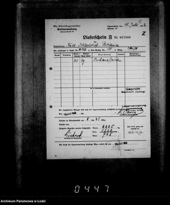 Obraz 20 z jednostki "Aufträge, [Lieferscheinen und Rechnungen] 16051-16121 [Zamówienia, rachunki, dowody dostaw, zapotrzebowania na żywność dla Getta]"