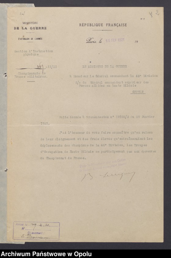 Obraz 4 z jednostki "Entress /Korespondencja wpływająca pochodząca od władz wyższych i jednostek podległych - pisma, instrukcje/ 15.02.-13.04.1921"