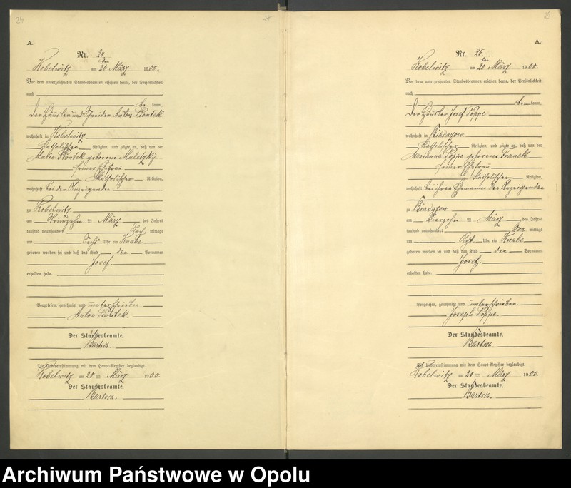 image.from.unit.number "Urząd Stanu Cywilnego Kobylice Księga urodzeń rok 1900"