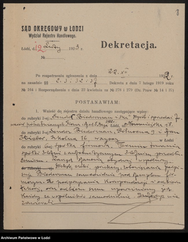 Obraz 10 z jednostki "Sender Biederman i S-ka- wyrób i sprzedaż towarów półwełnianych"
