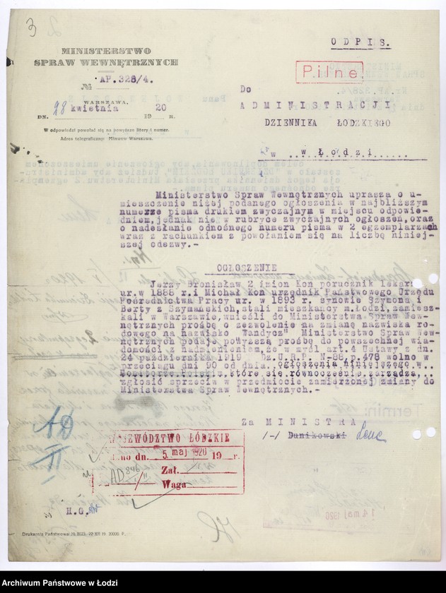 Obraz 6 z jednostki "[Korespondencja i okólniki w sprawach przynależności państwowej, wyznaniowych, administracyjnych itp.]"