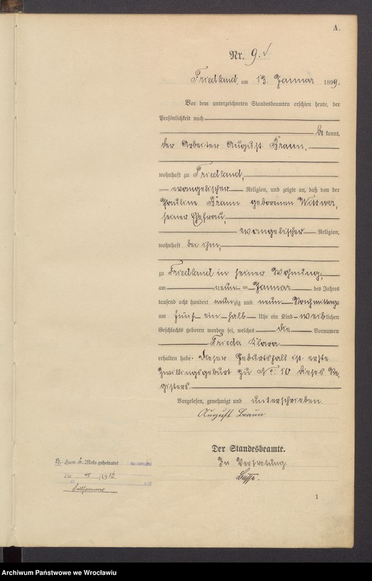 image.from.unit.number "Księga urodzeń USC Mieroszów (Friedland) 1899"