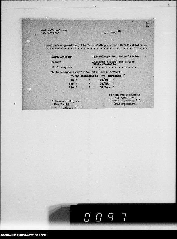 Obraz 16 z jednostki "Auslieferungsaufträge [na dostawę maszyn i artykułów metalowych do Getta]"
