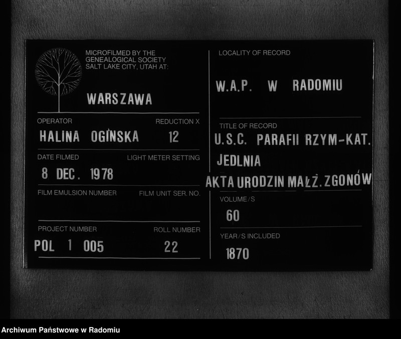 image.from.unit.number "[Duplikat akt urodzonych, zaślubionych i zmarłych parafii Jedlnia z 1870 r.]"