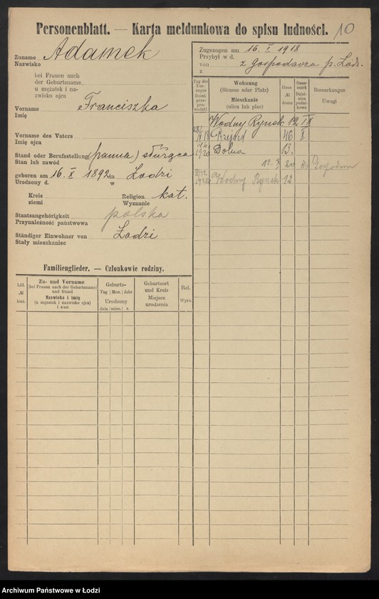 Obraz 12 z jednostki "[Spis ludności Łodzi] Adamek - Adaś"