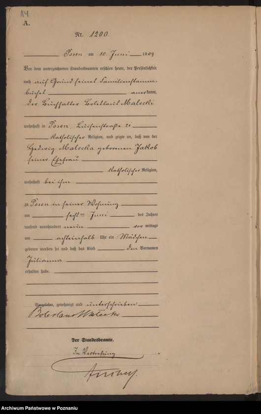 Obraz 16 z jednostki "Księga miejscowa urodzeń tom III [Rejestr główny urodzeń]"