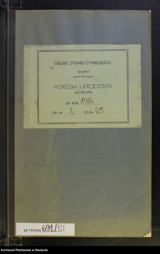 image.from.unit.number "Geburts-Neben-Register Nr 1 - 65 [ Księga urodzeń - wtóropis ]"