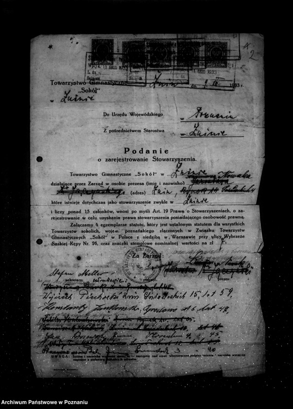 Obraz 6 z jednostki "/Towarzystwo Gimnastyczne „Sokół" w Żninie - rejestracja/"