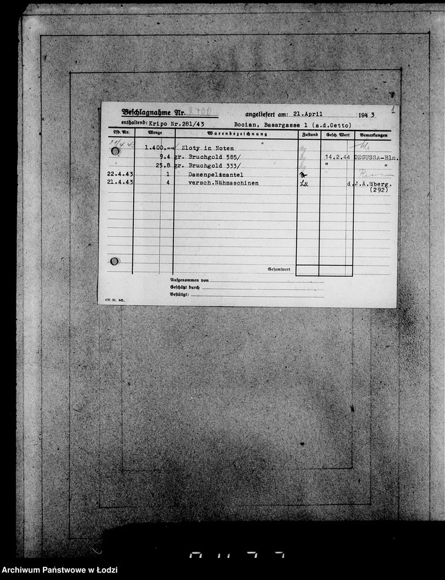 Obraz 5 z jednostki "Kripo 2201-2400 [Kartoteka skonfiskowanego majątku ruchomego u Żydów]"